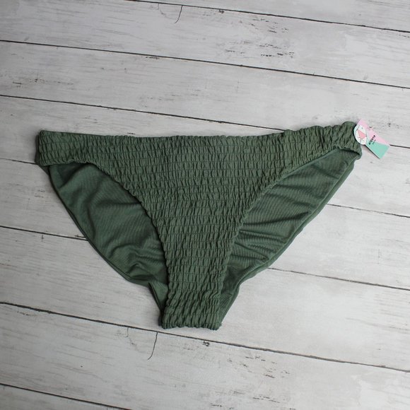 Ardene Women's Cheeky Bikini Swimwear Swim Bottoms Size L Green Smocked - Picture 1 of 8